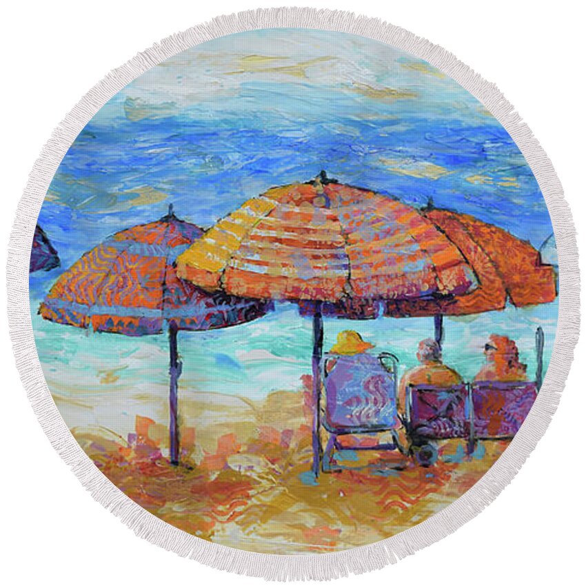  Round Beach Towel featuring the painting Beach Umbrellas by Jyotika Shroff