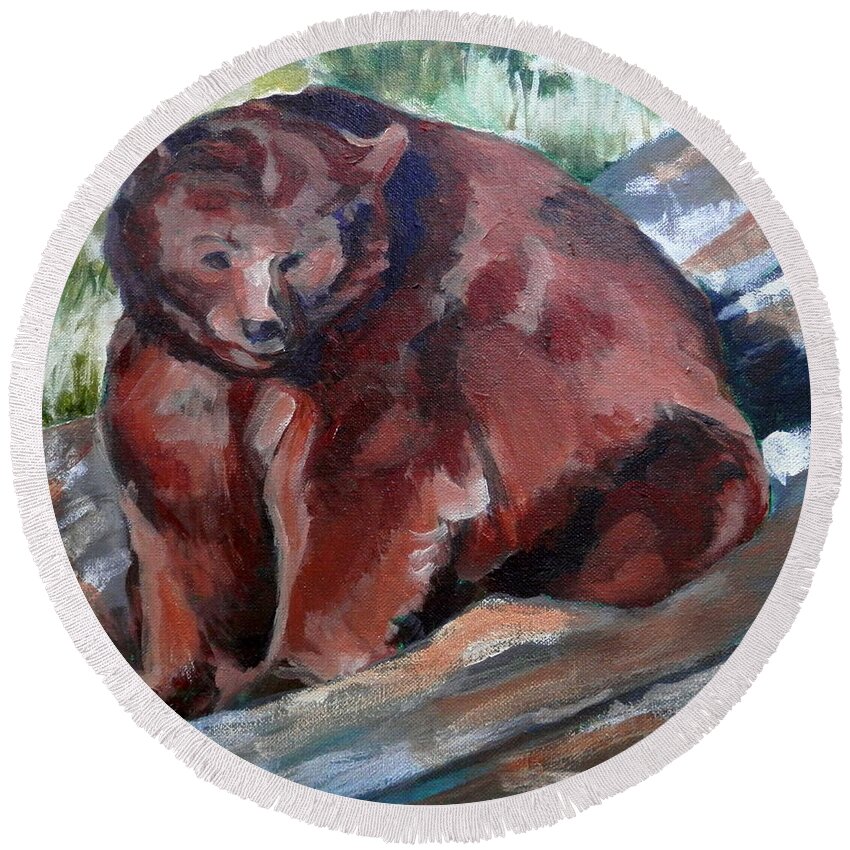 Brown Bear Round Beach Towel featuring the painting Bear from Bear Country by Martha Tisdale