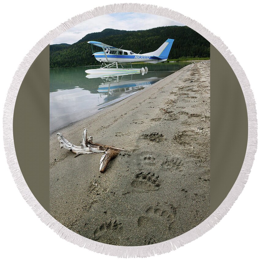 Alaska Round Beach Towel featuring the photograph Bear Tracks in Alaska by Cheryl Strahl