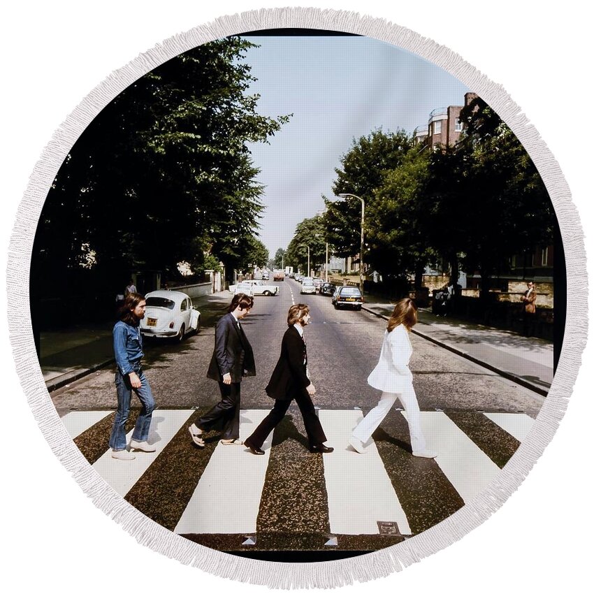 Beatles Round Beach Towel featuring the photograph Beatles Album Cover by Action