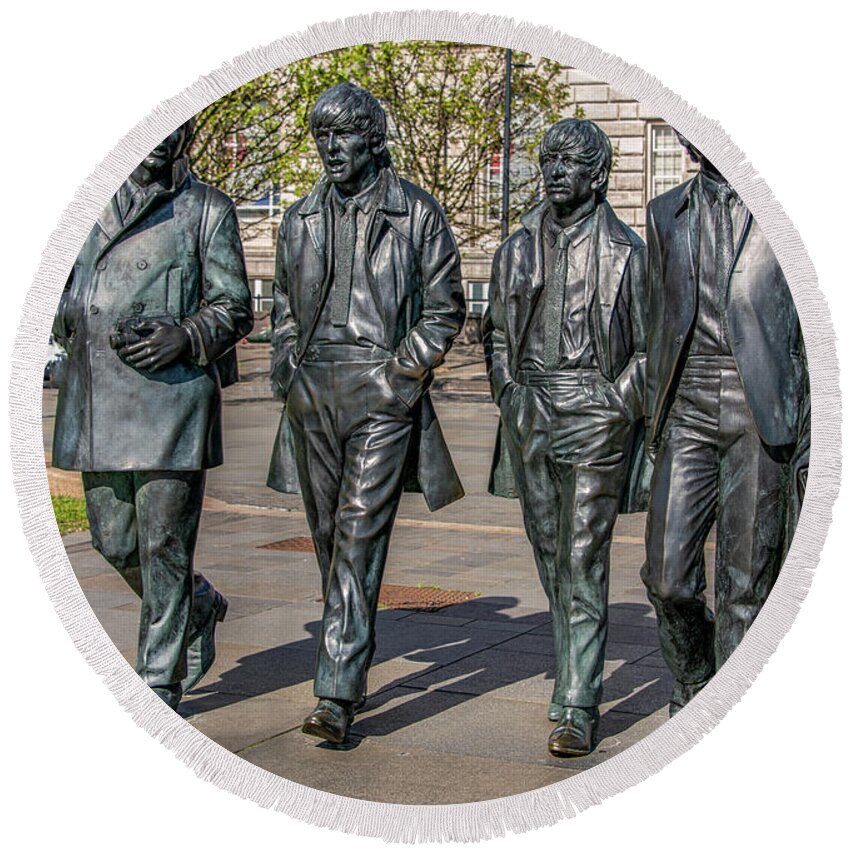  Round Beach Towel featuring the photograph Beatles in Bronze, Liverpool by Marcy Wielfaert