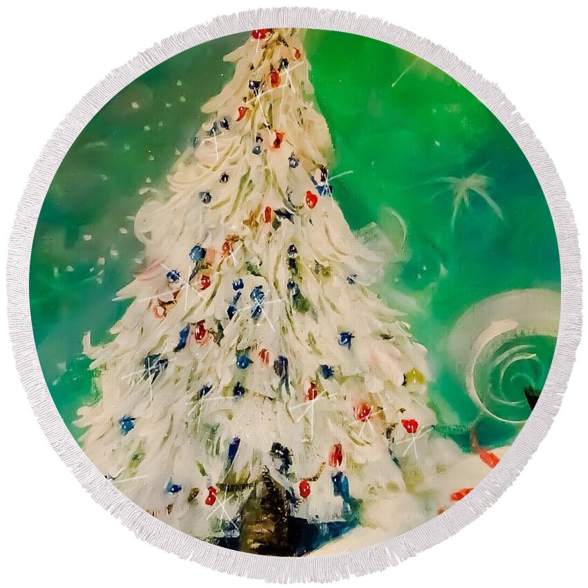 Christmas-tree Round Beach Towel featuring the digital art Beautiful Green December by Lisa Kaiser