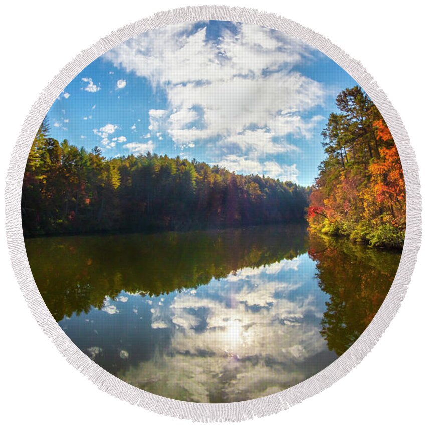 Carolina Round Beach Towel featuring the photograph Beautiful Reflections at the Lake by Debra and Dave Vanderlaan