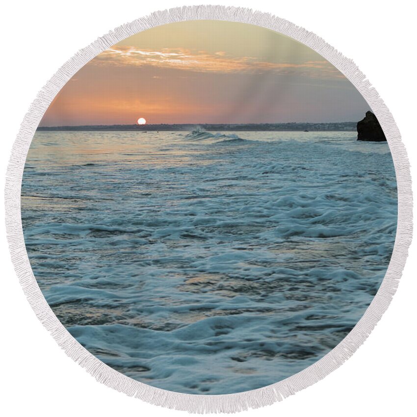 Algarve Round Beach Towel featuring the photograph Beautiful Sunset in Gale Beach in Algarve by Angelo DeVal