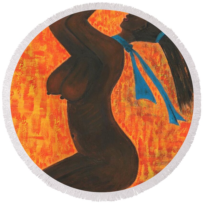 Woman Round Beach Towel featuring the painting Beauty and the Beauty by Esoteric Gardens KN