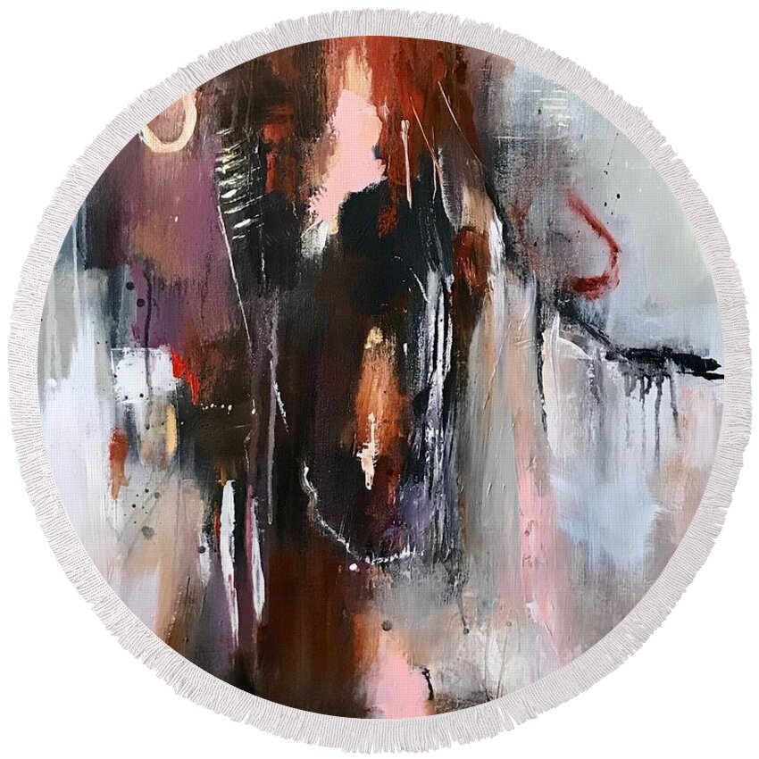Abstract Round Beach Towel featuring the painting Beauty For Ashes 2 by Cher Devereaux