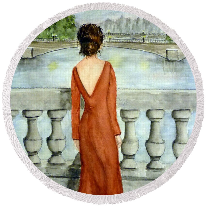 Paris Round Beach Towel featuring the painting Beauty In Paris by Kelly Mills