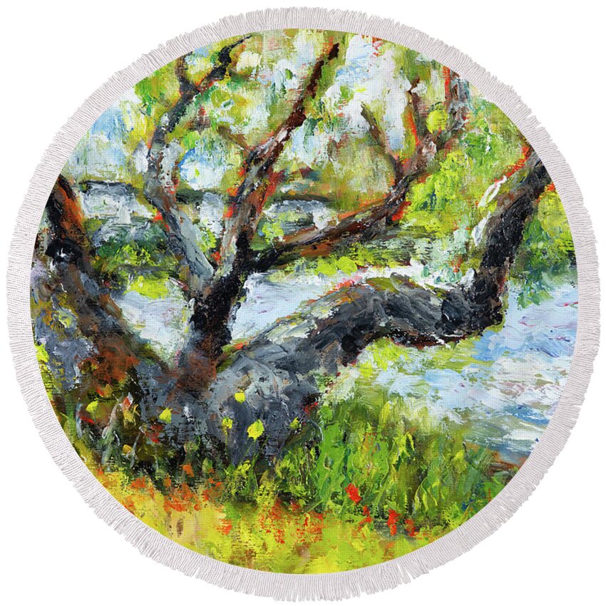 Ona Beach Round Beach Towel featuring the painting Beaver Creek at Ona Beach by Mike Bergen