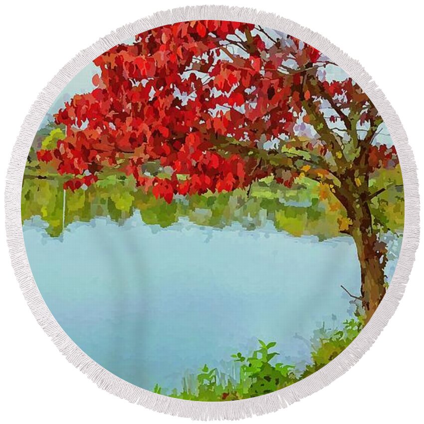 Water Round Beach Towel featuring the photograph Beaver Lake Autumn Dreams by Allen Nice-Webb