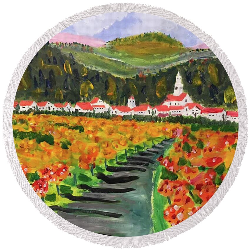  Round Beach Towel featuring the painting Beblenheim Germany by John Macarthur