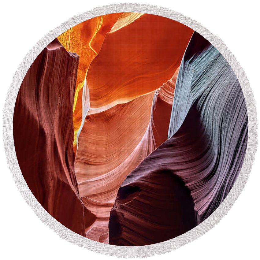 Antelope Canyon Round Beach Towel featuring the photograph Beckoning by Dan McGeorge
