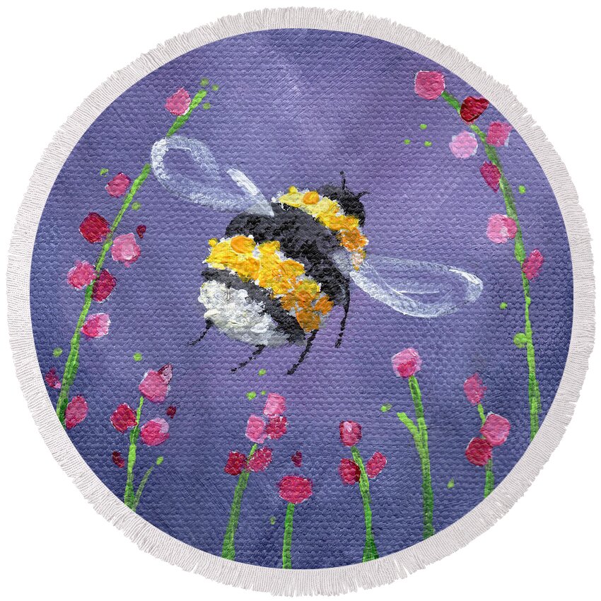 Bee Round Beach Towel featuring the painting Bee Ballet - Bumblebee Painting by Annie Troe