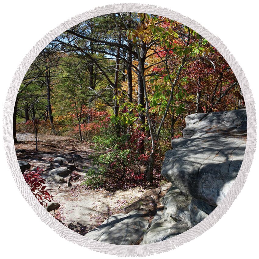 View Round Beach Towel featuring the photograph Bee Rock Overlook 18 by Phil Perkins
