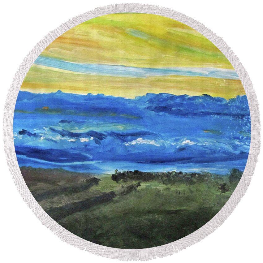 Landscape Round Beach Towel featuring the painting Before the Rain by Linda Feinberg