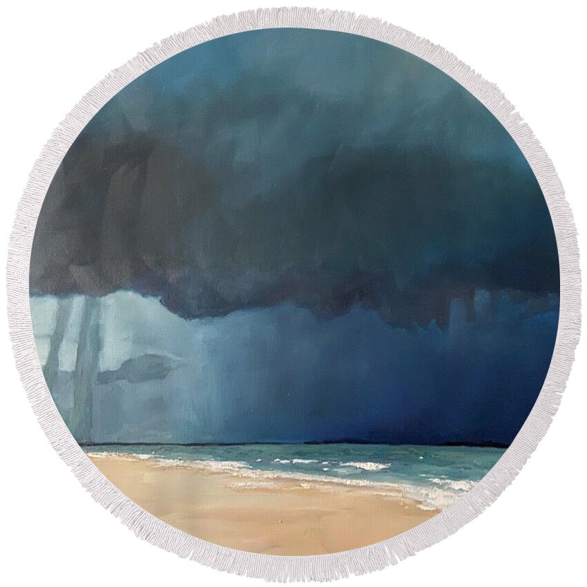  Round Beach Towel featuring the painting Before the storm by Chris Gholson