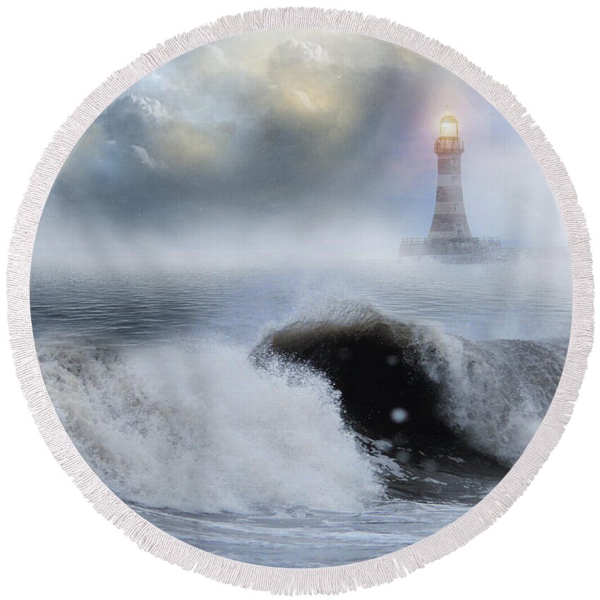 The North Sea Round Beach Towel featuring the pyrography Before the Storm by Morag Bates