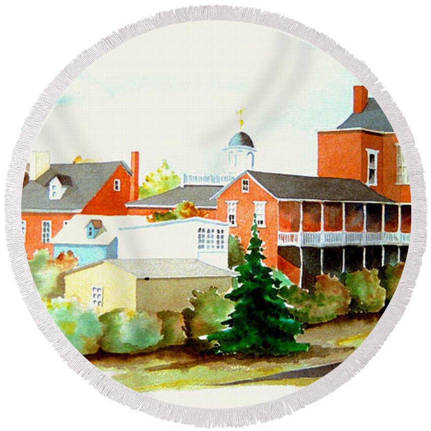 Watercolor Round Beach Towel featuring the painting Behind Old New Castle by William Renzulli