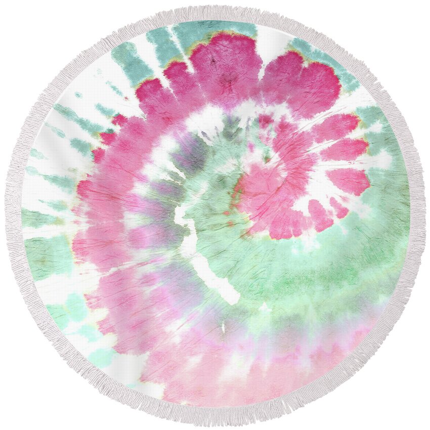 Tie Dye Round Beach Towel featuring the painting Bell Bottoms II by Mindy Sommers