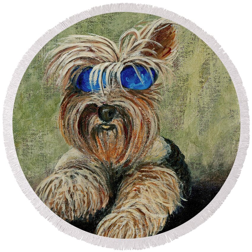Dog Round Beach Towel featuring the painting Bella by Darice Machel McGuire