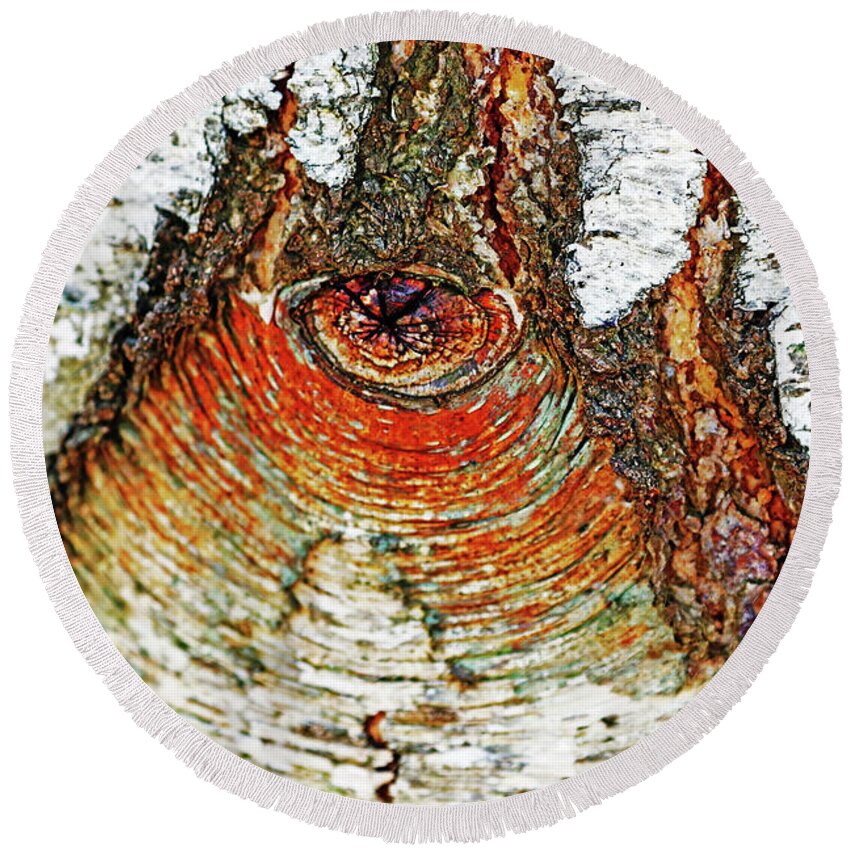 Abstract Round Beach Towel featuring the photograph Belly Button Birch by Debbie Oppermann