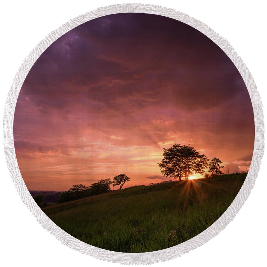 Crepuscular Round Beach Towel featuring the photograph Below the Horizon - Mystical by Jason Fink