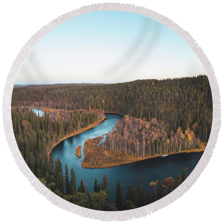 Kuusamo Round Beach Towel featuring the photograph Bend in the Kitkajoki River in Oulanka National Park by Vaclav Sonnek