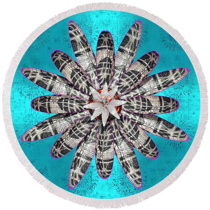 Science Fiction Round Beach Towel featuring the digital art A Virtual Lotus Blossom by Walter Neal