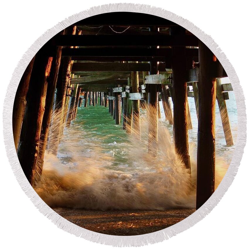 San Clemente Round Beach Towel featuring the photograph Beneath the Pier by Brian Eberly