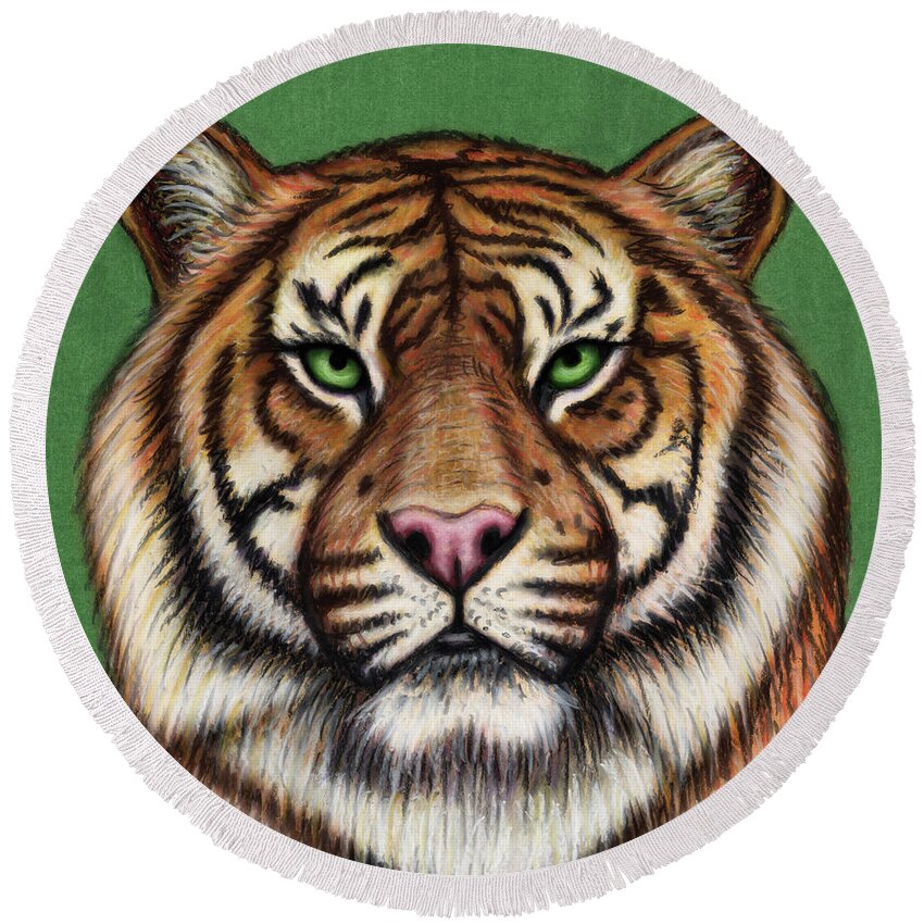Bengal Tiger Round Beach Towel featuring the painting Bengal Tiger by Amy E Fraser