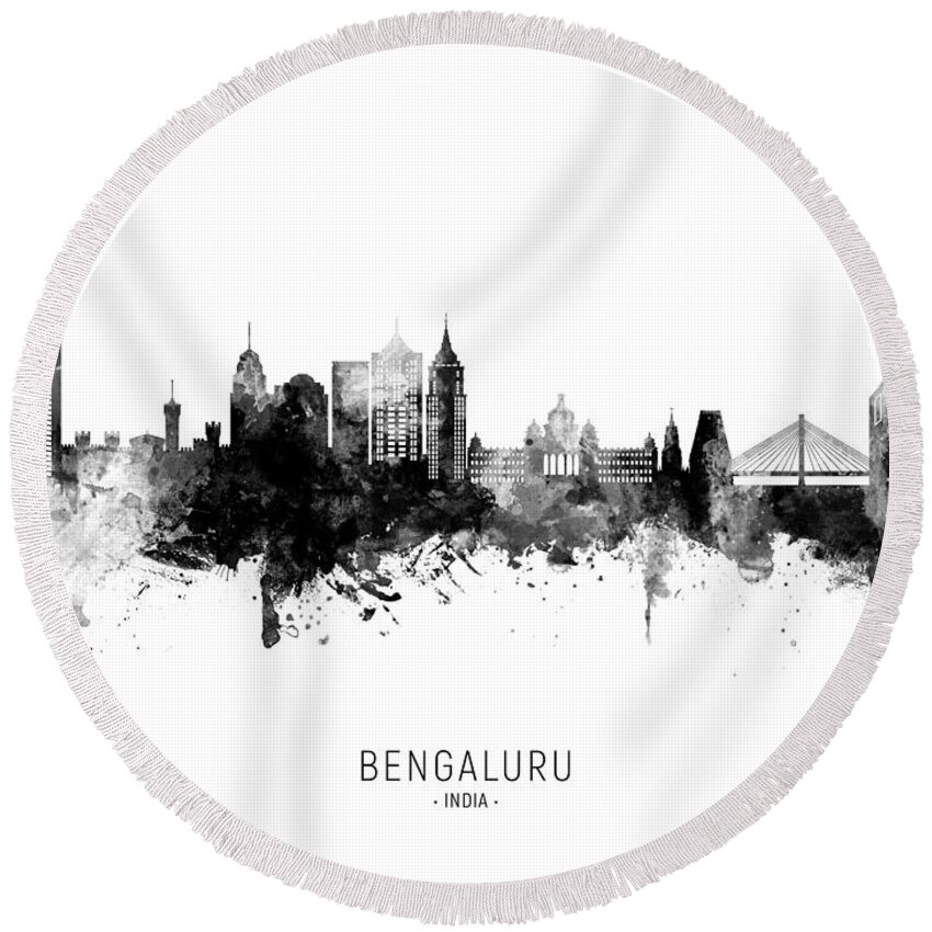 Bangalore Round Beach Towel featuring the digital art Bengaluru Skyline India Bangalore #89 by Michael Tompsett