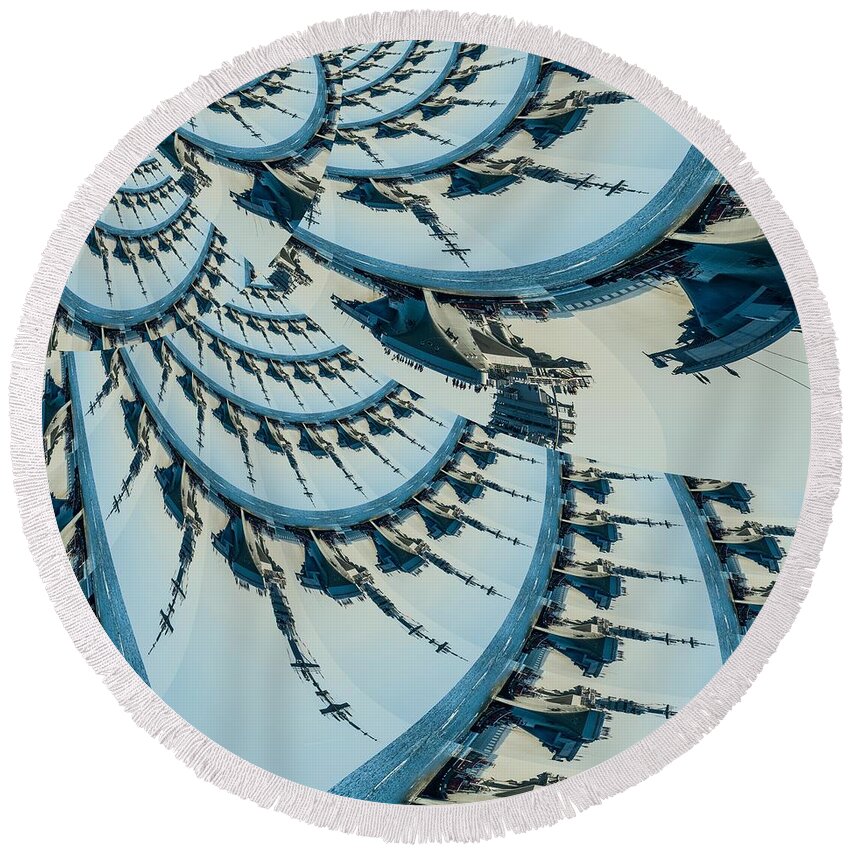 Fractal Round Beach Towel featuring the mixed media Bermuda Blue Mothership by Stephane Poirier