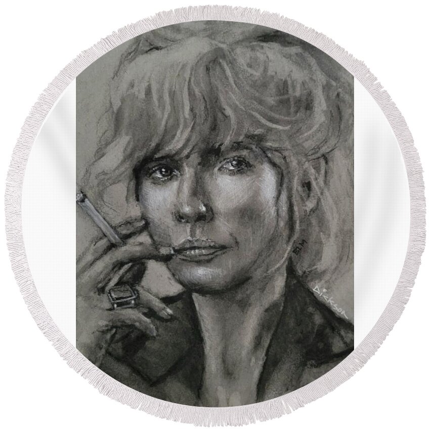 Beth Dutton Round Beach Towel featuring the painting Beth by Jeff Dickson