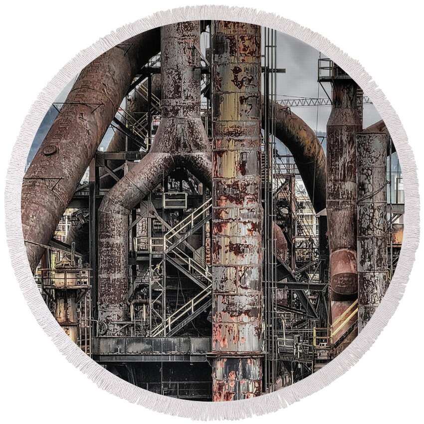 Bethlehem Round Beach Towel featuring the photograph Bethlehem Steel PA Up Close by Susan Candelario
