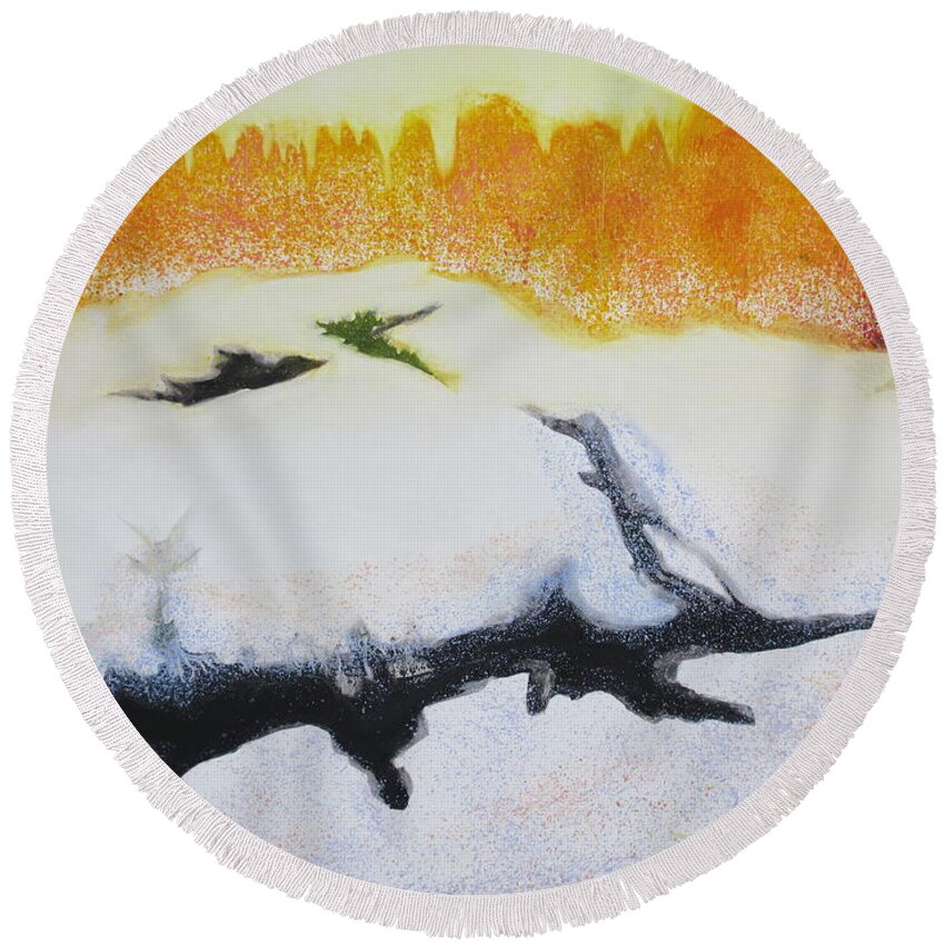 Landscape Round Beach Towel featuring the painting Betty's Brook, Winter Freshets by Gregg Caudell