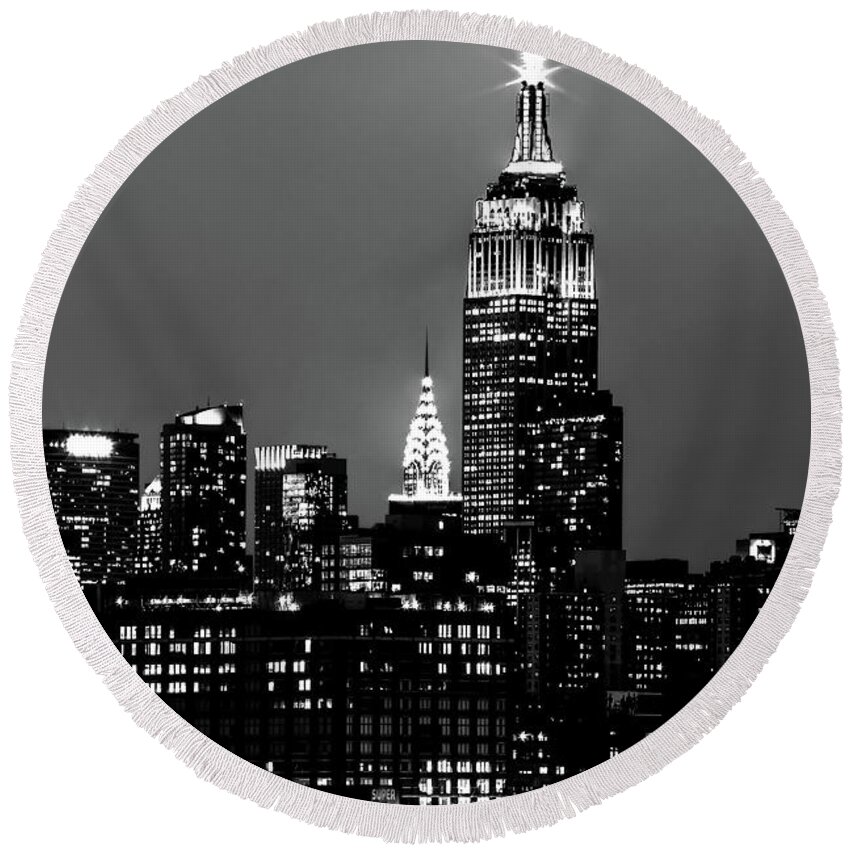 New York City Skyline At Night Round Beach Towel featuring the photograph Big Brother by Az Jackson