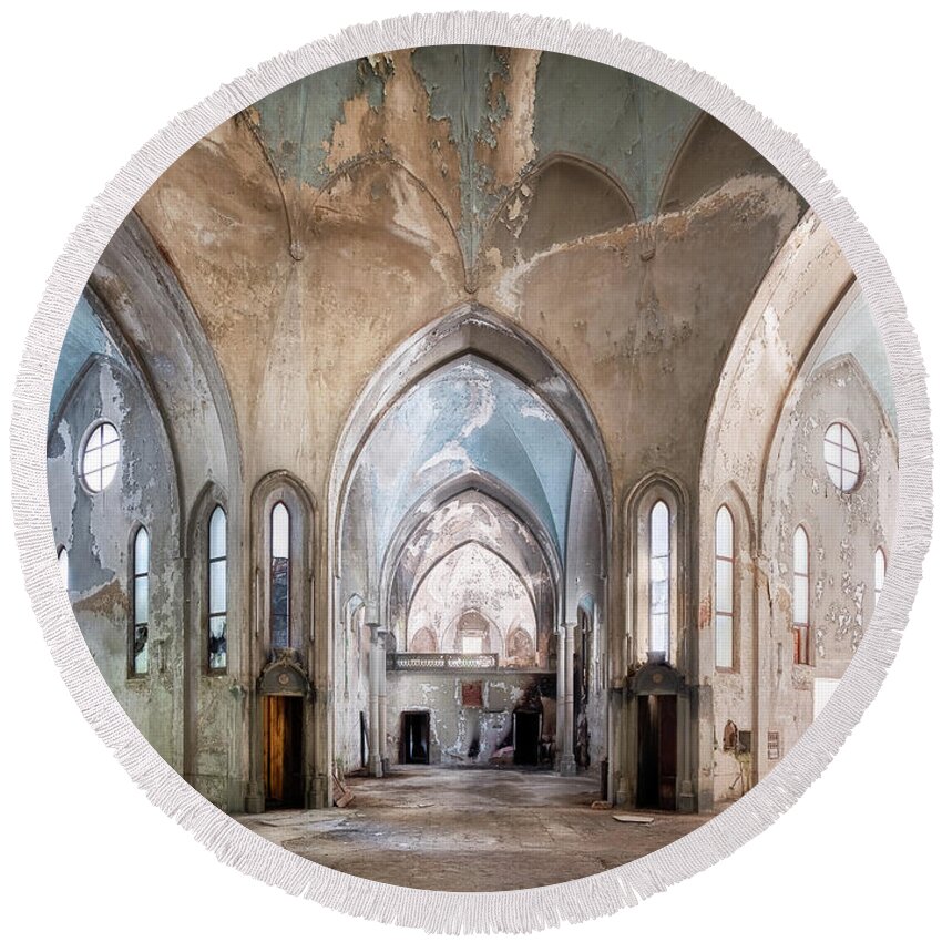 Urban Round Beach Towel featuring the photograph Big Church in Decay by Roman Robroek