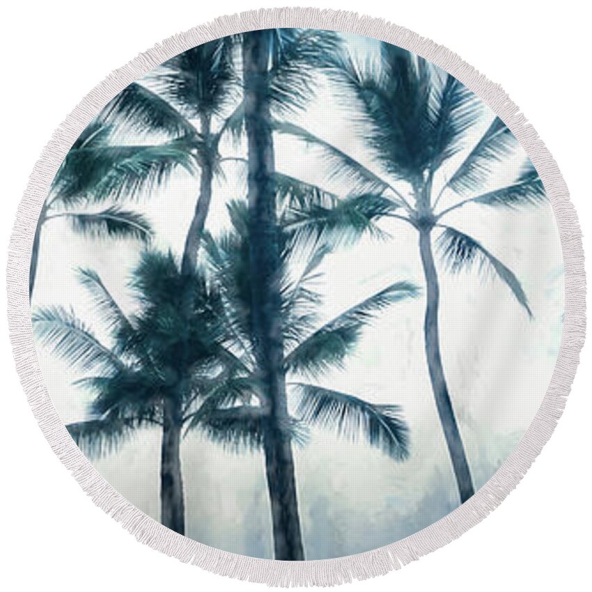 Hawaii Round Beach Towel featuring the photograph Big Island Palms by Don Schwartz