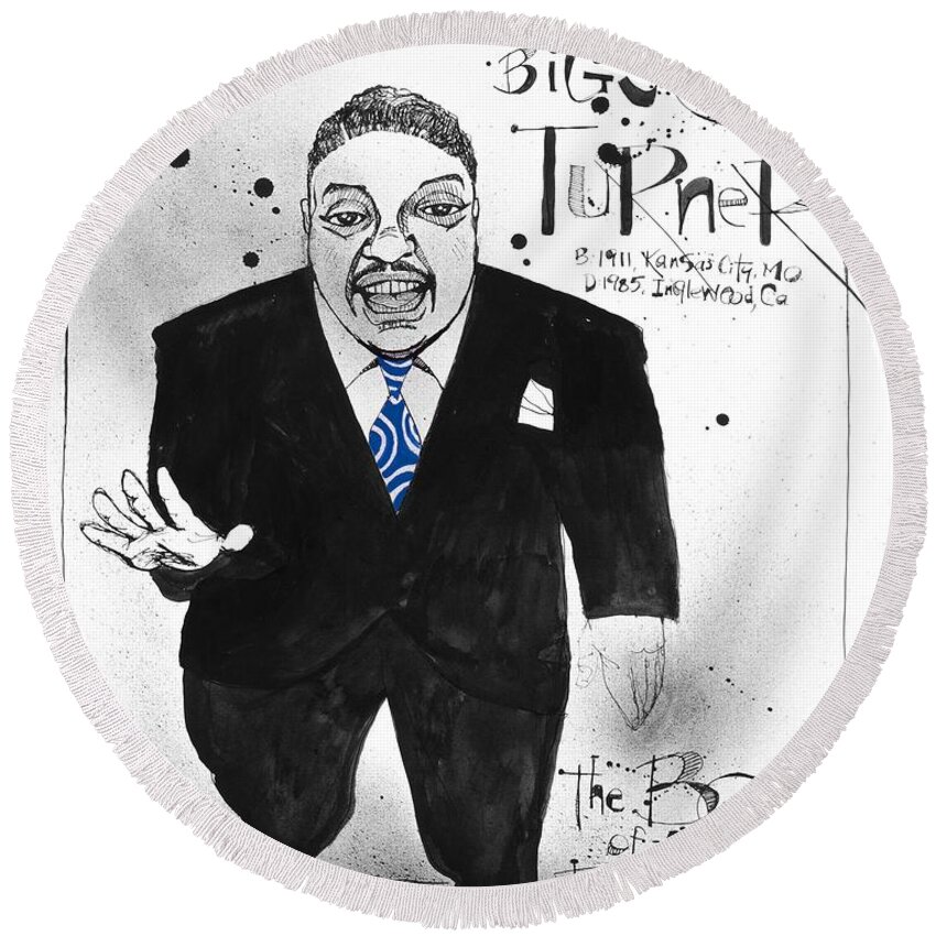  Round Beach Towel featuring the drawing Big Joe Turner by Phil Mckenney