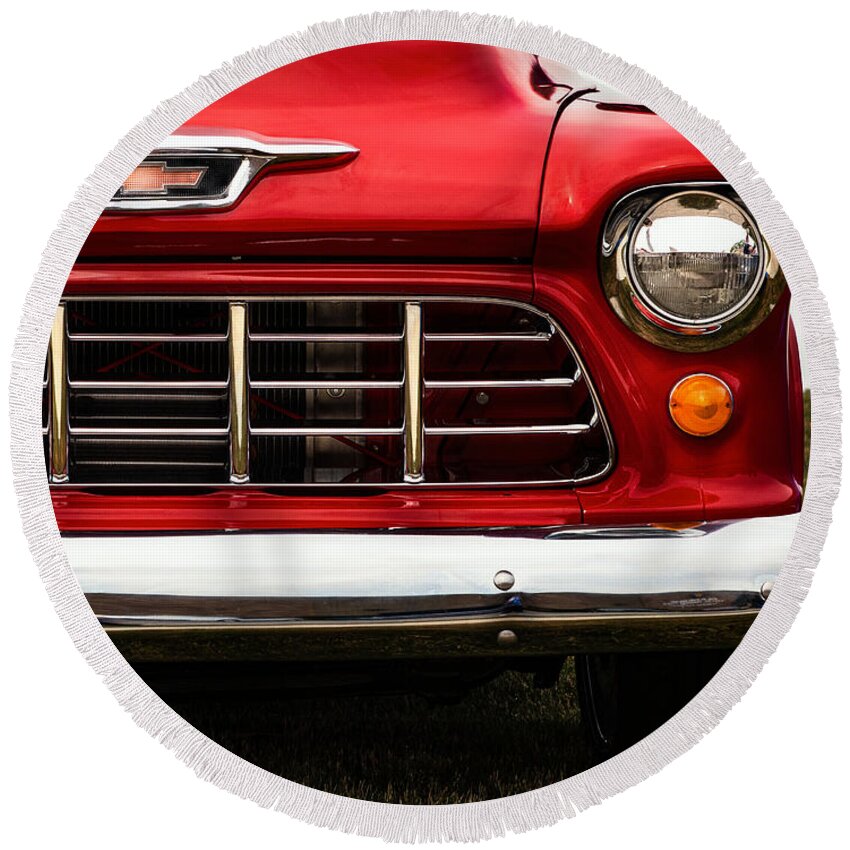 Truck Round Beach Towel featuring the photograph Big Red by Carrie Hannigan