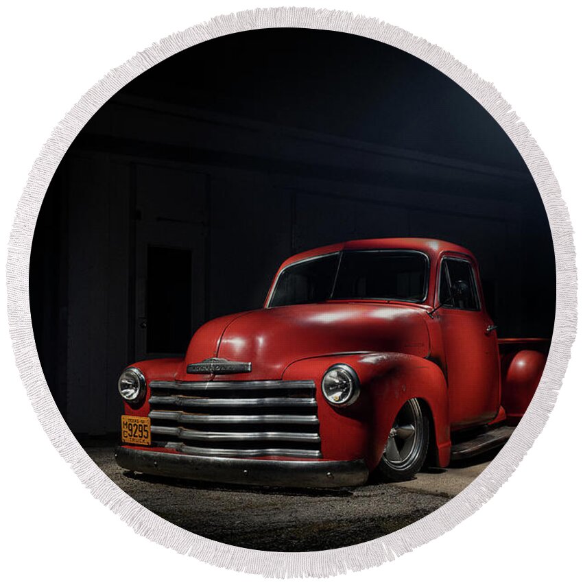 Chevy Round Beach Towel featuring the digital art Big Red by Douglas Pittman