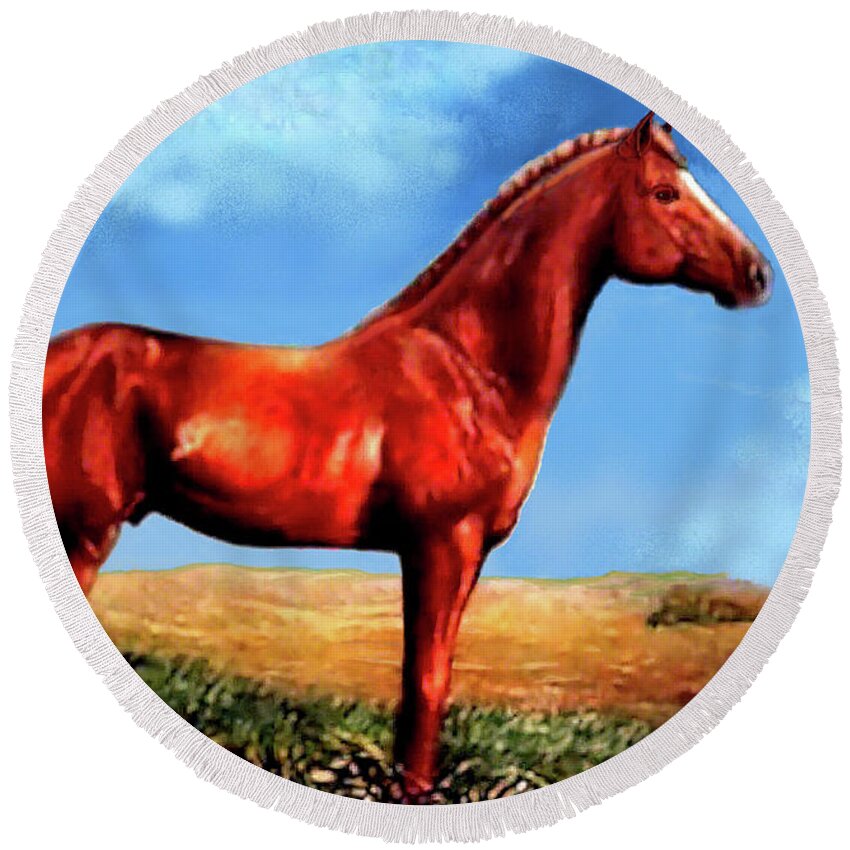 Horse Round Beach Towel featuring the painting Big Red by Loxi Sibley