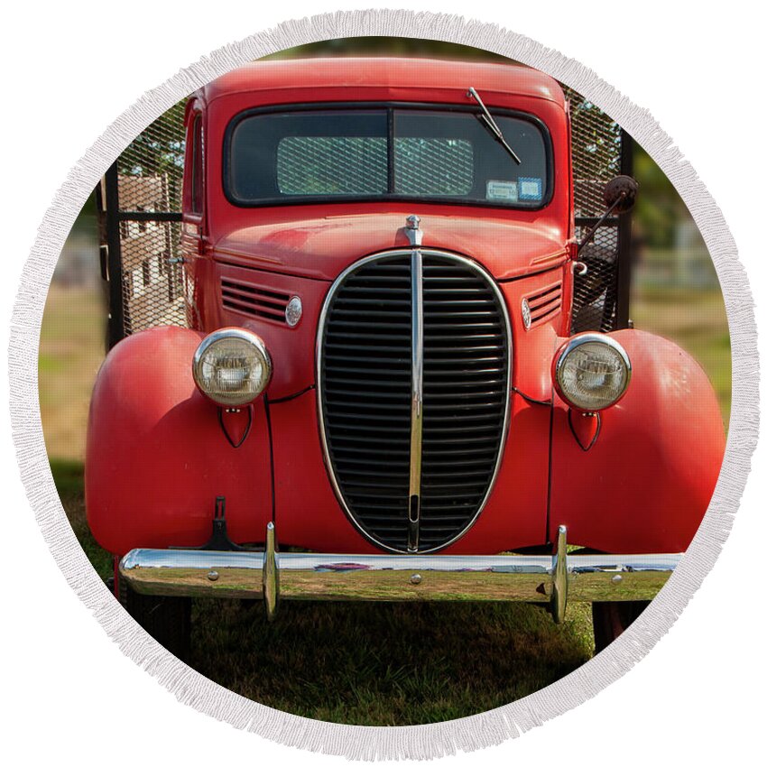 Truck Round Beach Towel featuring the photograph Big Red Truck by Cathy Kovarik