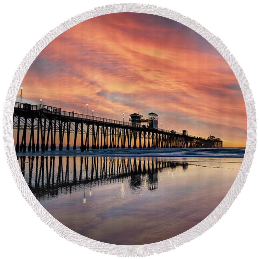 Beach Round Beach Towel featuring the photograph Big Reflections at Low Tide by David Levin
