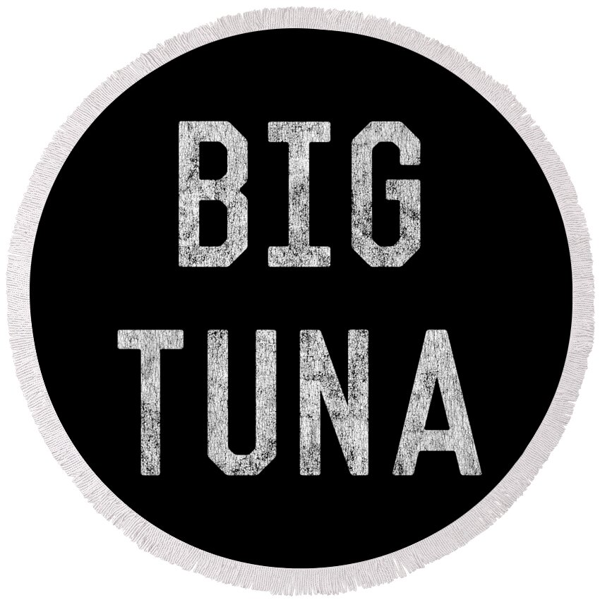 Funny Round Beach Towel featuring the digital art Big Tuna Retro by Flippin Sweet Gear