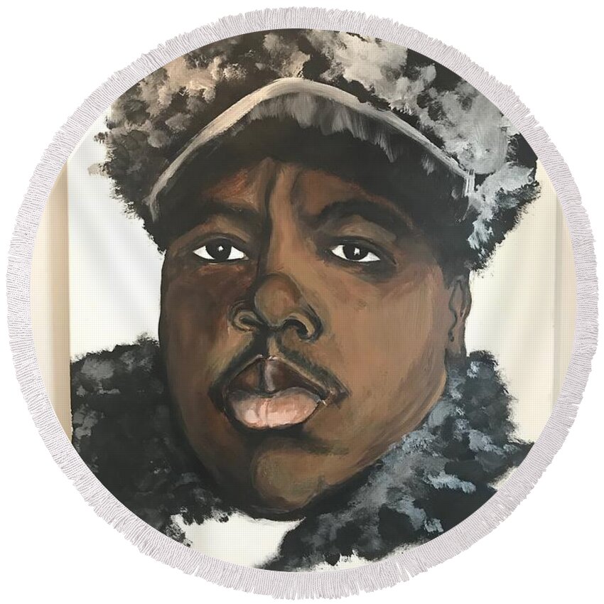  Round Beach Towel featuring the painting Biggie by Angie ONeal