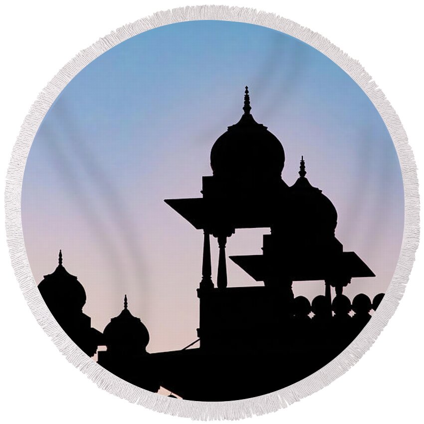Architecture Round Beach Towel featuring the photograph Bikaner's sunset. India by Lie Yim