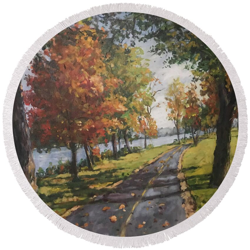 Landscape Round Beach Towel featuring the painting Bike Path by Ingrid Dohm