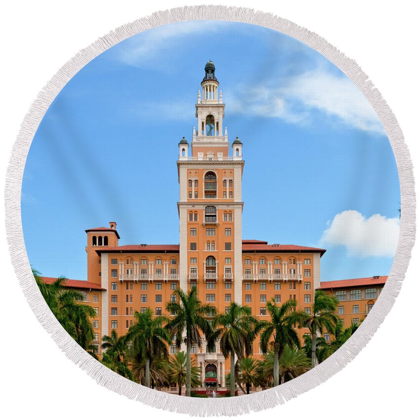 Architecture Round Beach Towel featuring the photograph Biltmore Hotel Coral Gables by Ed Gleichman