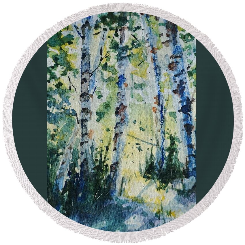 Birch Round Beach Towel featuring the painting Birches by Sheila Romard