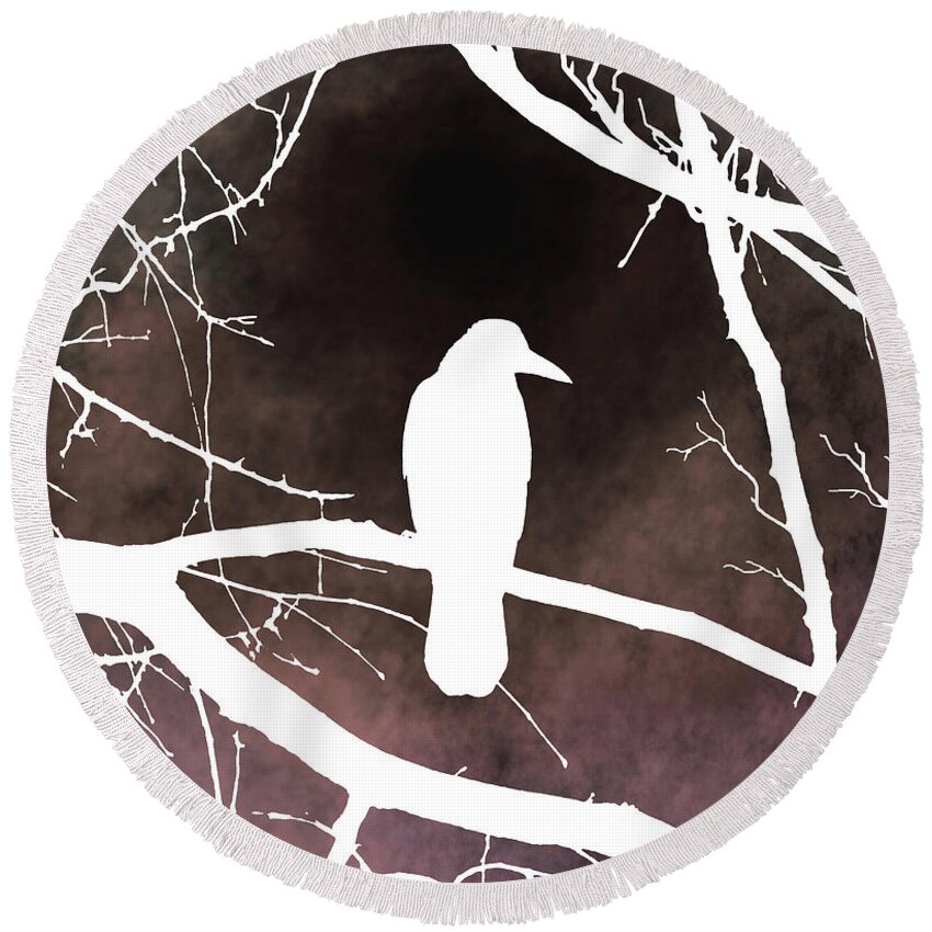Bird Round Beach Towel featuring the digital art Bird 79 Crow Raven by Lucie Dumas